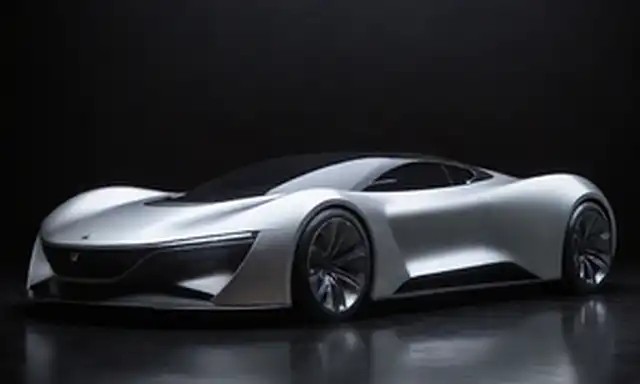 Un coche futurista con un cuerpo elegante y aerodinámico
