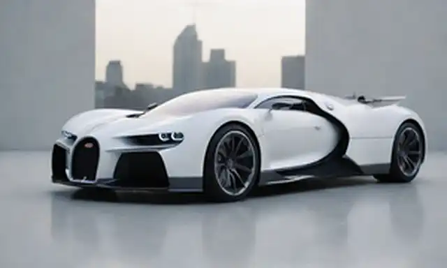 Un coche eléctrico Bugatti elegante y futurista con puertas de alambrado