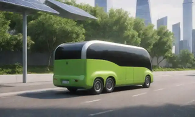 3D renderings of electric van, futuristic cityscape, greenery, solar panels, estaciones de carga, transporte urbano, sostenibilidad, innovación, diseño moderno, tecnología ecológica