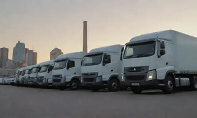 5-6 camiones eléctricos estacionados en fila