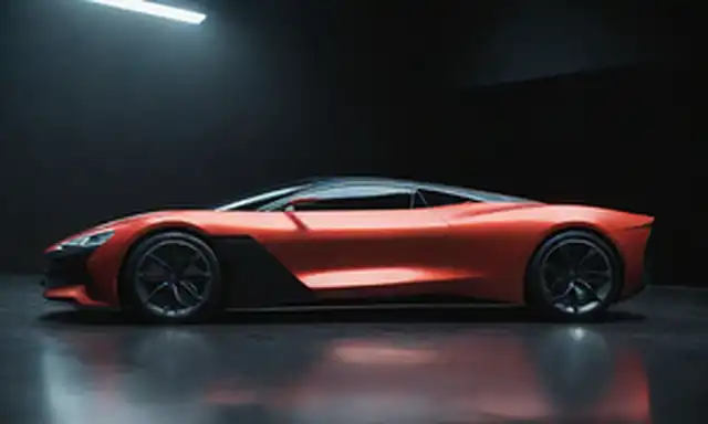 3/4 vista de ángulo de un exterior de coches elegantes y futuristas