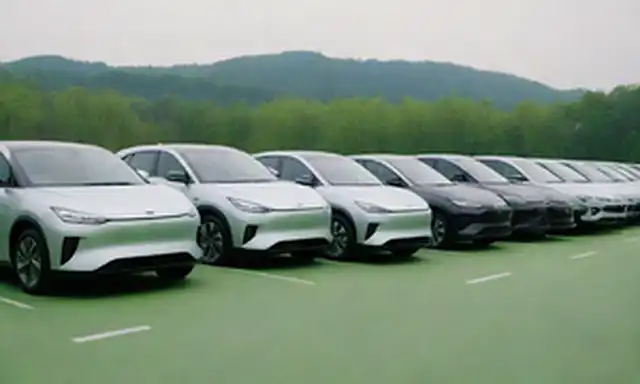 4-6 vehículos eléctricos estacionados en un fondo verde brillante