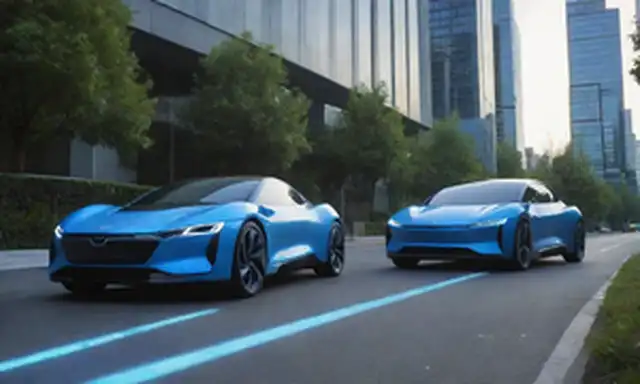 2 vehículos eléctricos estacionados lado a lado en un moderno paisaje urbano