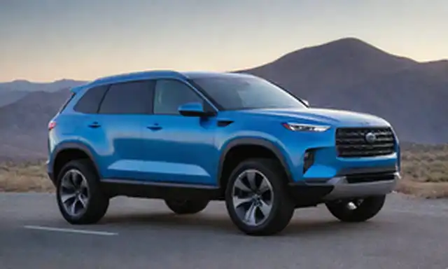 4x4 vehículo con diseño elegante, rejilla audaz, faros LED, forma aerodinámica, llantas futuristas de rueda, puerto de carga en panel lateral, detalles del motor eléctrico, elementos de transmisión híbrido, silueta SUV con techo inclinado, paleta de color con tonos de azul y plata