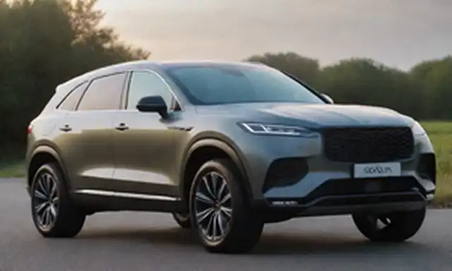 SUV con diseño elegante, tecnología de enchufe híbrido, autonomía eléctrica, faros LED, parrilla frontal aerodinámica, arcos de rueda audaces, neumáticos robustos, techo panorámico, lujosos materiales interiores, sistemas de asistencia para conductores, iluminación ambiental, tapicería premium
