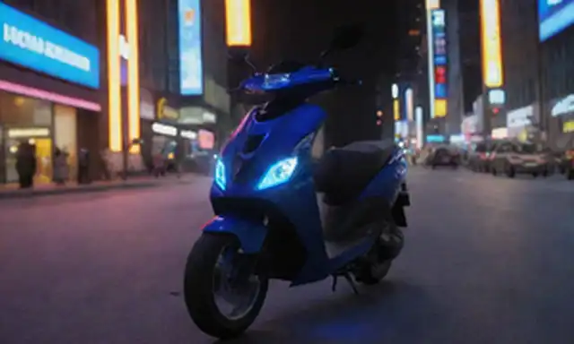 Un scooter elegante y futurista con acentos azules brillantes