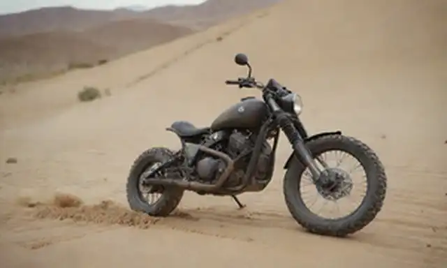 un terreno robusto, una mezcla de arena, grava y barro, con eROCKITs motocicleta-bike vehículo híbrido posicionado para mostrar su versatilidad, con un fondo borroso insinuando a la velocidad y la aventura