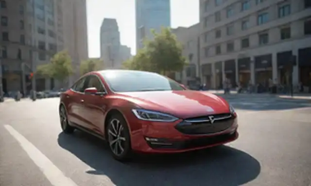 coche eléctrico 3D estacionado en una calle de la ciudad
