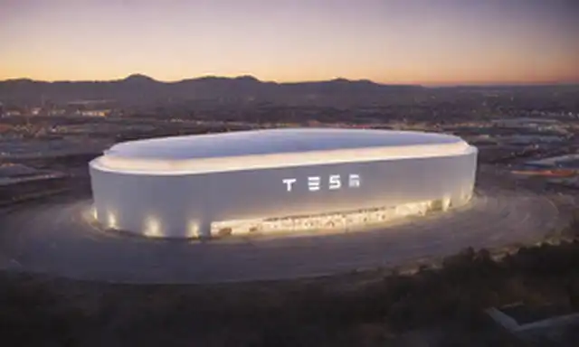 Modelo 3D de un edificio futurista de la fábrica de Tesla