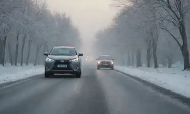 Paisaje de nieve con Toyota bZ4X en foco