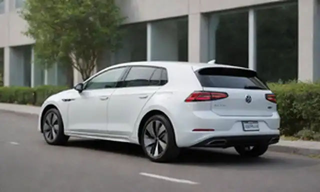 3/4 de vista de un hatchback eléctrico compacto